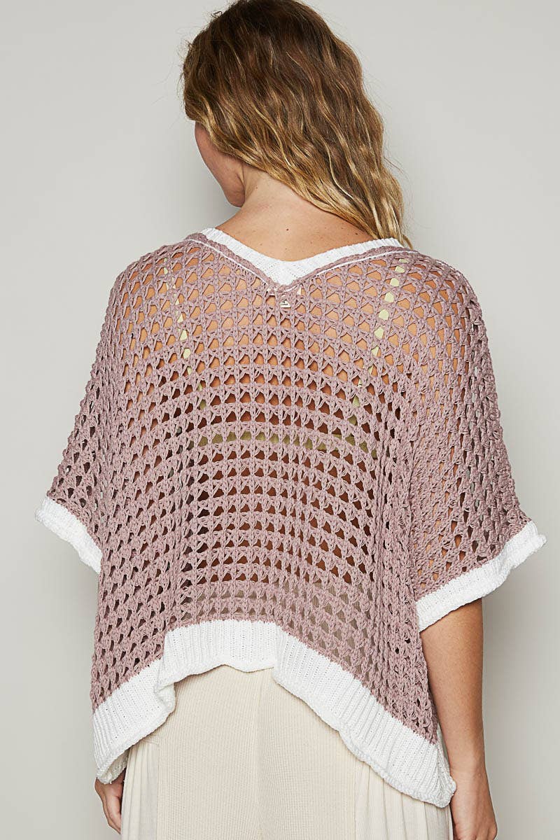 Oversize v-neck short sleeve peace sign sweater POL