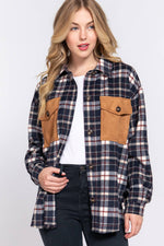 ",,...SI-24967 Suede Pocket Brushed Plaid Shacket