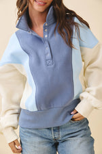 9161HK Collared Colorblock Henley Pullover Sweatshirt