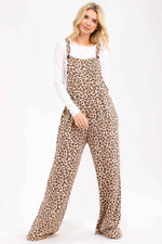 Leopard Print Wide Leg Overall Jumpsuit