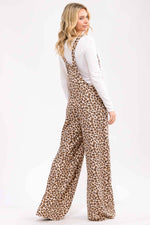Leopard Print Wide Leg Overall Jumpsuit