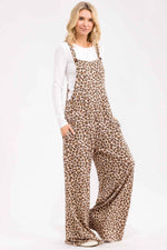 Leopard Print Wide Leg Overall Jumpsuit