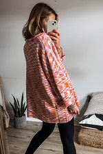 Orange Abstract Print Drop Shoulder V Neck Tunic Oversized Sweater