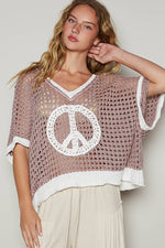 Oversize v-neck short sleeve peace sign sweater POL