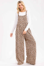 Leopard Print Wide Leg Overall Jumpsuit