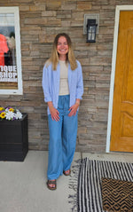 CHAMBRAY DRAWSTRING WIDE LEG LOUNGE PANTS