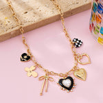 CHARM NECKLACE-BOW CHECKER HEART RHINESTONE | 80N92728