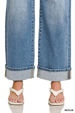 High Rise Cuffed Wide Leg Denim Pants - Zenana