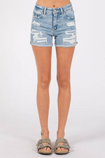 P1338R-LA HIGH RISE PATCHED SHORTS W/ CUFFED HEM