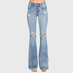 Petra MID RISE STRETCH FLARE JEAN WITH FRAYED TROUSER HEM