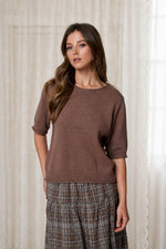 RAW EDGE HALF SLEEVE SWEATER KNIT TOP