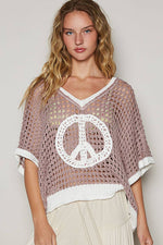 Oversize v-neck short sleeve peace sign sweater POL
