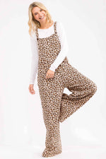 Leopard Print Wide Leg Overall Jumpsuit