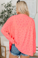 Pink Oversized Floral V Neck Long Sleeve Top
