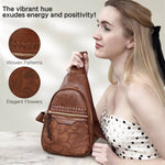 Jane Hibiscus Sling Bag, Vintage Tooled Vegan Leather Bag