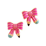 Enamel Pencil Bow Stud Earrings