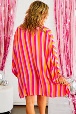 Rose Stripe Wide Sleeve Open Front Kimono Top