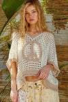 Oversize v-neck short sleeve peace sign sweater POL