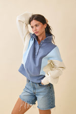 9161HK Collared Colorblock Henley Pullover Sweatshirt