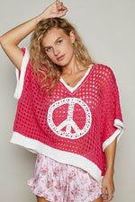 Oversize v-neck short sleeve peace sign sweater POL