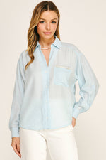 PEARL POCKET RELAXED BUTTON DOWN BLOUSE