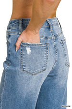 High Rise Cuffed Wide Leg Denim Pants - Zenana