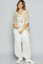 Oversize v-neck short sleeve peace sign sweater POL