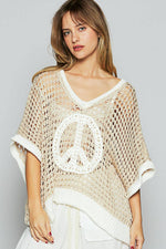 Oversize v-neck short sleeve peace sign sweater POL