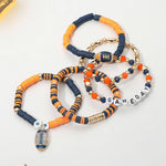 5PCS - GAME DAY Football Charm Heishi Faceted Beaded Stretch Multi Layered Bracelets