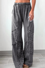 Grey Mineral Wash Leopard Patchwork Loose Pants
