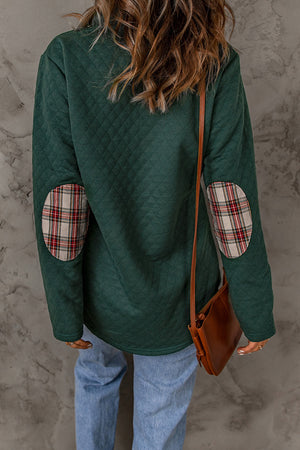 Geometric Texture Plaid Trim Pullover