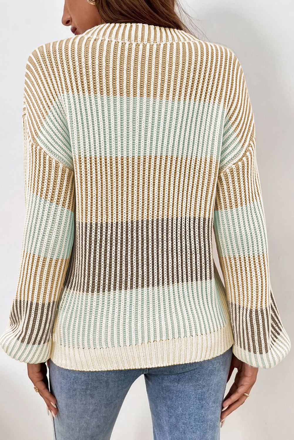 Colorblock Textured Knit Bubble Sleeve Sweater