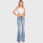 Petra MID RISE STRETCH FLARE JEAN WITH FRAYED TROUSER HEM