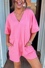 Loose Half Sleeve V Neck Knit Romper