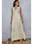 V-Neck Sleeveless Cut Sew Knit Lace Trim Solid Dress POL