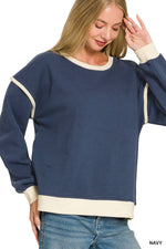 Fleece Contrast Trim Piping Detail Sweatshirt
