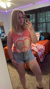 V-Neck Sleeveless Front Woven Heart Peace Patch POL