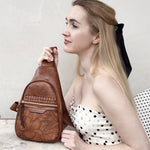 Jane Hibiscus Sling Bag, Vintage Tooled Vegan Leather Bag
