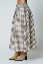 PLAID SMOCKED WAIST BUTTON DOWN MIDI SKIRT