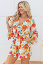 Blooming Floral Print Front Tie Romper
