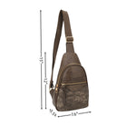 Jane Hibiscus Sling Bag, Vintage Tooled Vegan Leather Bag