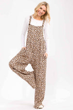 Leopard Print Wide Leg Overall Jumpsuit