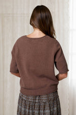 RAW EDGE HALF SLEEVE SWEATER KNIT TOP