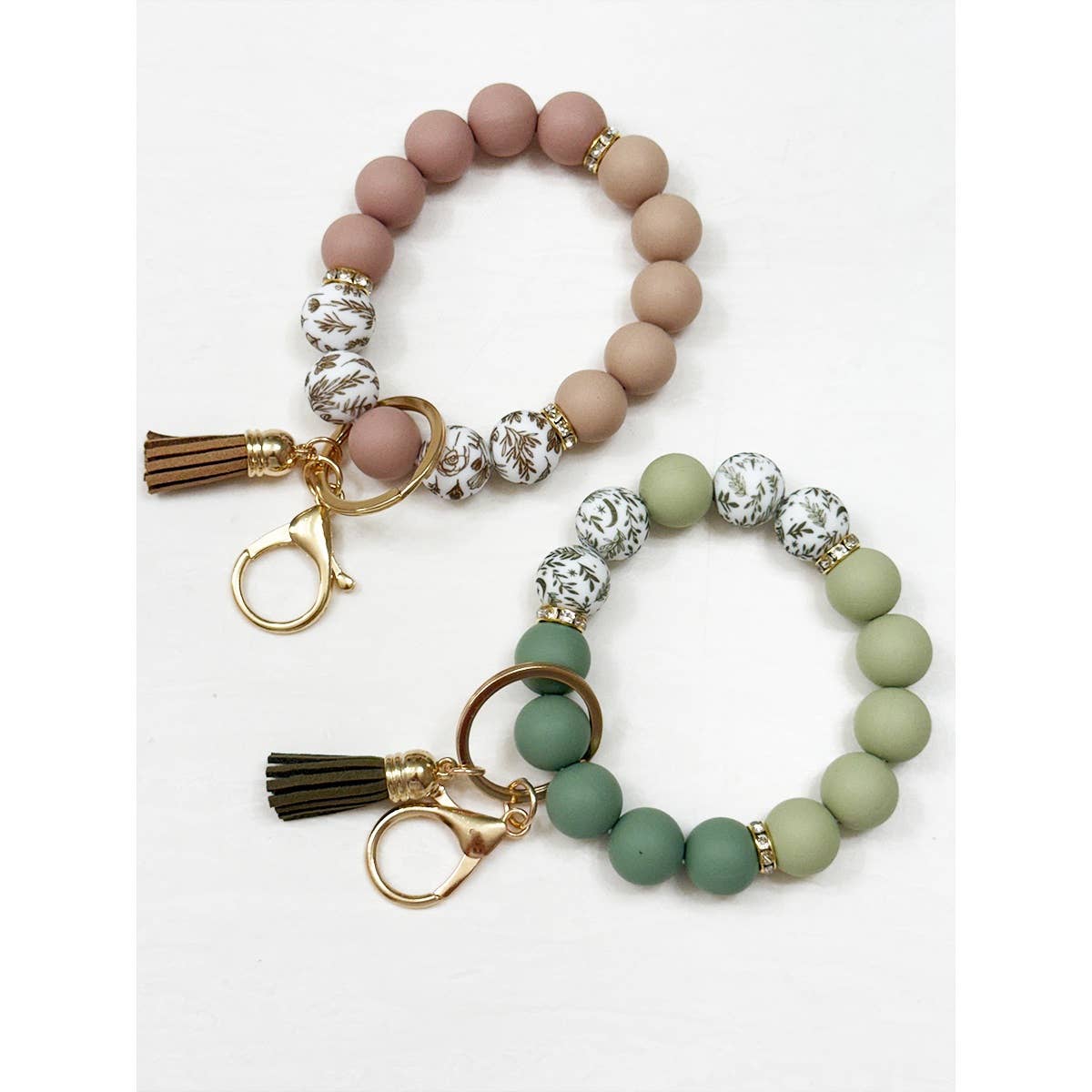 Beaded Keychain Wristlet Key Ring Bracelet