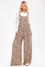 Leopard Print Wide Leg Overall Jumpsuit