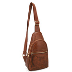 Jane Hibiscus Sling Bag, Vintage Tooled Vegan Leather Bag