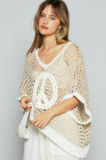 Oversize v-neck short sleeve peace sign sweater POL