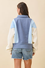 9161HK Collared Colorblock Henley Pullover Sweatshirt