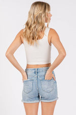 P1338R-LA HIGH RISE PATCHED SHORTS W/ CUFFED HEM