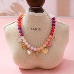 Pastel Beaded Bow Heart Flower Charm Necklace | 80N92704